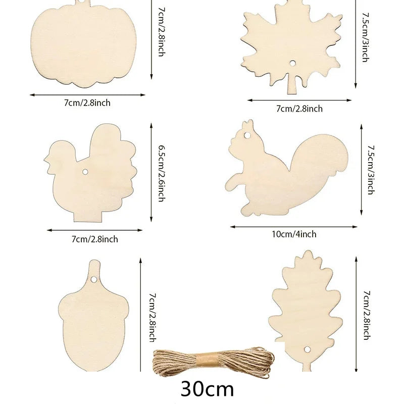 WoodlyFall Kürbis & Blätter Anhänger | 6er-Set | Holz Basteldeko | Zum Bemalen & Aufhängen | Herbst & Thanksgiving
