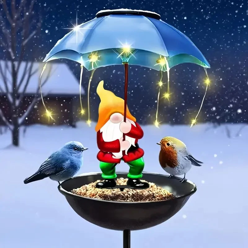 Solar Gartenleuchte ElfBird | Mit Vogeltränke & Elfenfigur | Outdoor Solar Lampe aus Gusseisen | Wetterfest & Dekorativ