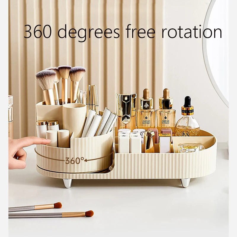 Clearlyn SpinBox Drehbarer Make-up Organizer aus Kunststoff | Kosmetikbox mit Fächern | 360° Rotierend & Platzsparend | Acryl-Optik