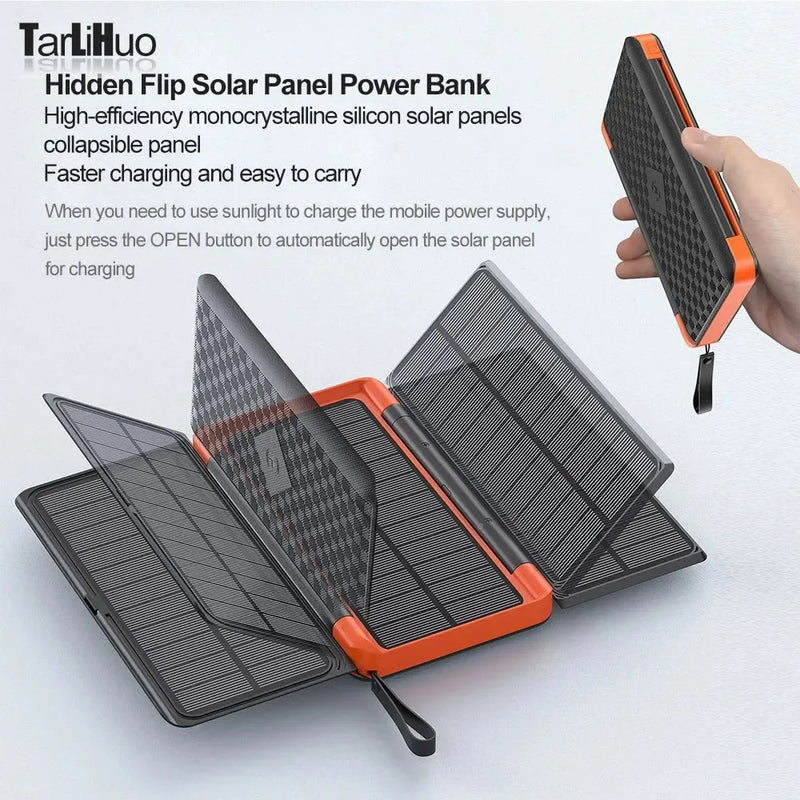 Solar Powerbank VoltMate Flip 15W | 10.000/20.000mAh | Kabelloses Qi-Laden | Solarpanel Klappbar | Wasserdicht & Stoßfest