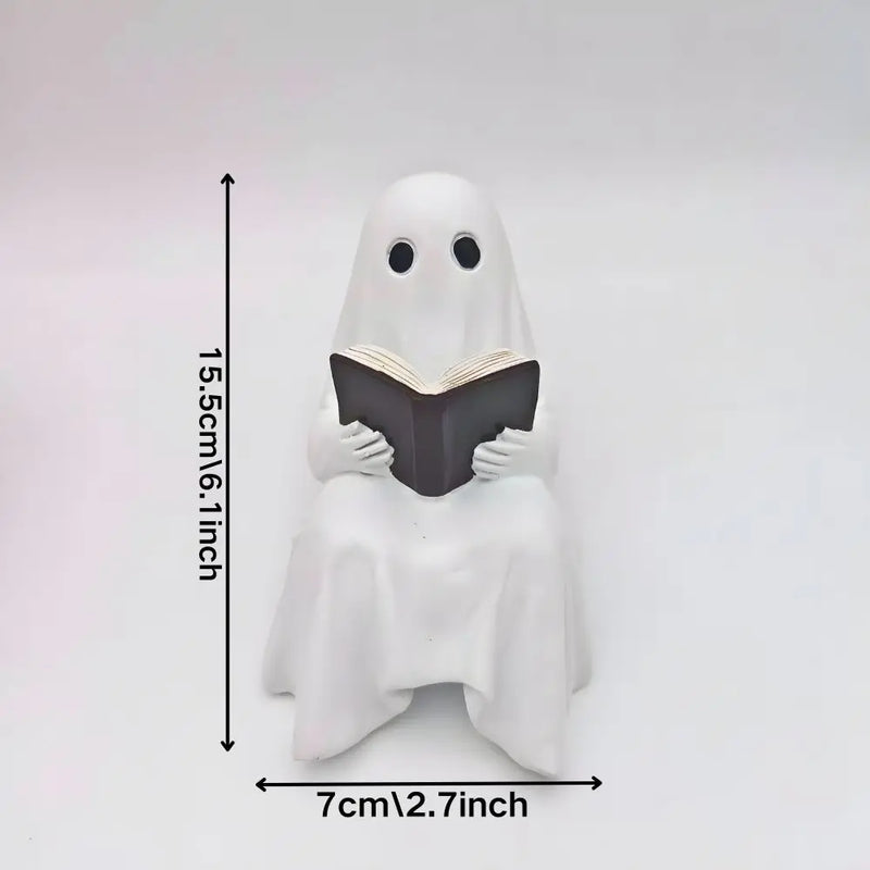 Halloween Figur BookyGhost | Lesender kleiner Geist | Resin Dekofigur | 12 x 7 x 6 cm