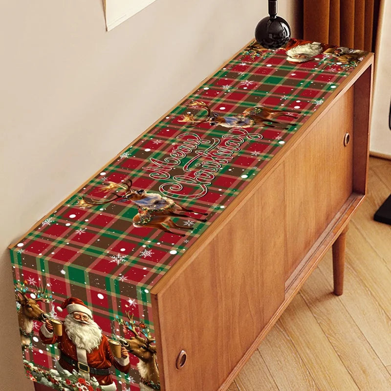 Weihnachtlicher Tischläufer RetroClaus | Vintage Santa Design | 35×180 cm | 100% Polyester | Festliche Tischdeko