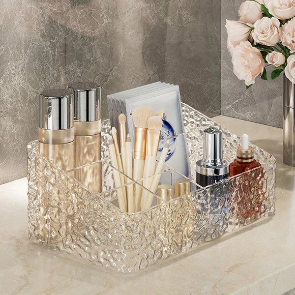 Make-up Organizer Box ClaryLux | Wasserwellen-Design | Großes Fassungsvermögen | Offene Trapezform