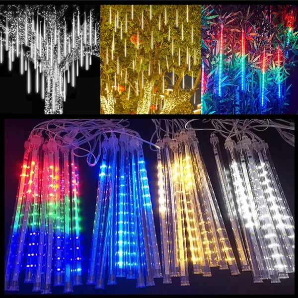 LumiShower LED Meteorregen-Lichterkette mit EU-Stecker | 8 Röhren | 30 cm / 50 cm | Warmweiß oder Kaltweiß | Für Außenbereich & Weihnachtsdeko