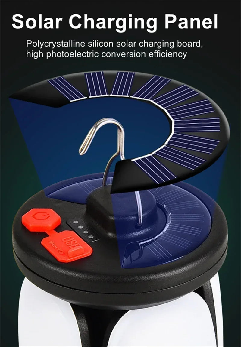 LUMALITE Solar Campinglampe | USB & Solar Aufladung | 6 Lichtmodi | Faltbar & Powerbank – 1000 Lumen