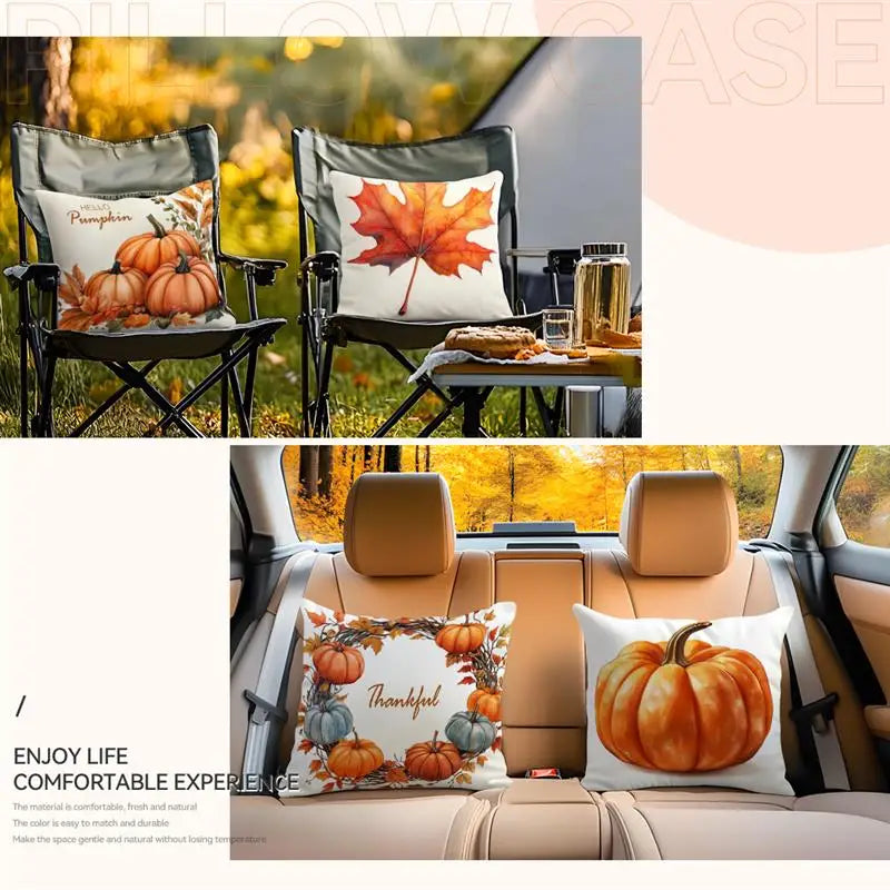 Kissenhülle CosyGratitude | Herbstliches Dankbarkeits-Motiv | Peach Skin Velvet | 45×45 cm