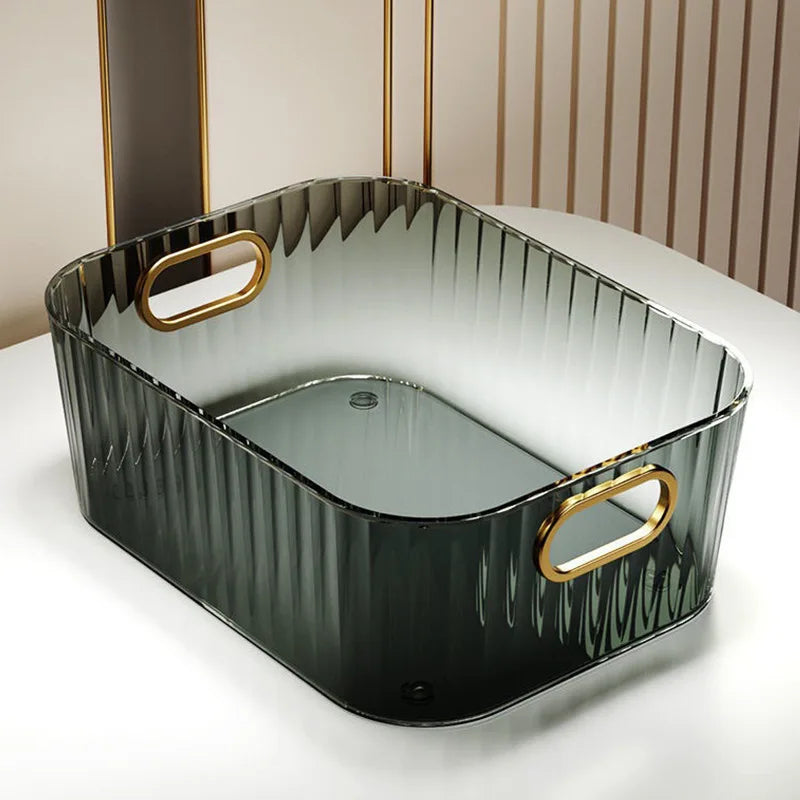 LuxOrganix Aufbewahrungsbox | Transparent mit Diamantstruktur | Goldgriffe & Offenes Design | 25x15x10 cm