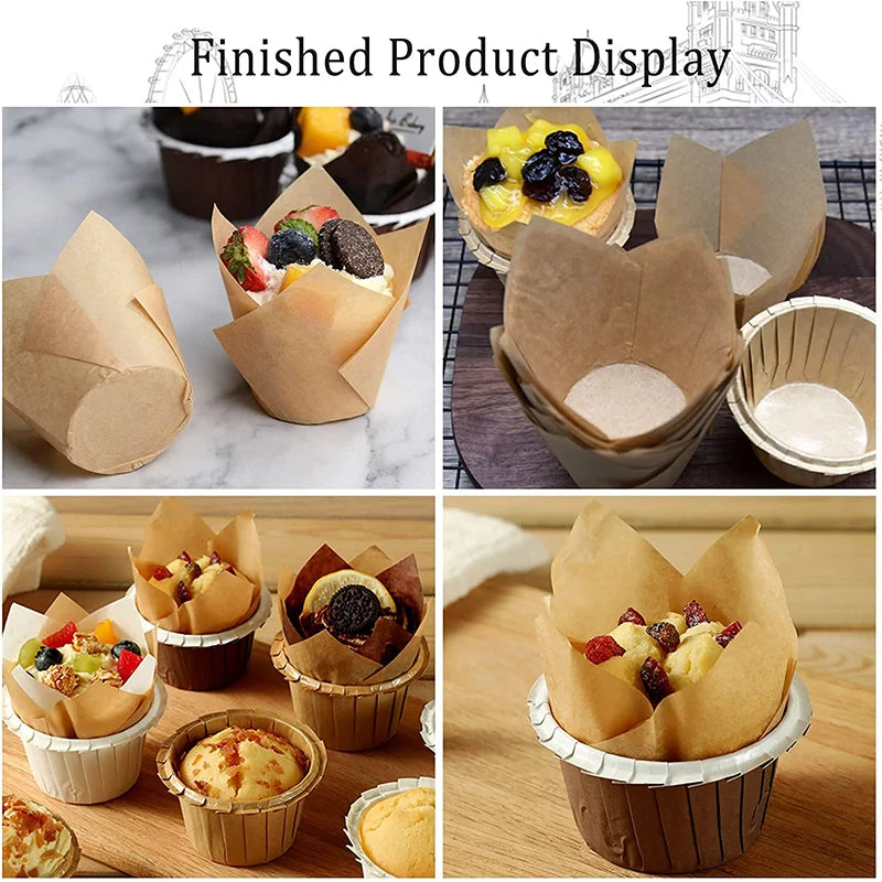 BakeLina Tulpenförmige Muffin- & Cupcake-Förmchen | 200 Stück | Backpapier in Premiumqualität | Hitzebeständig & Lebensmittelecht