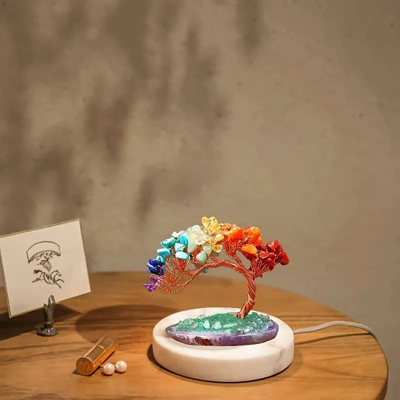 Kristallbaum AuroraTree | Natürliche Edelsteine | Achat-Basis & Kupferdraht | Feng Shui Glücksbaum 10 cm