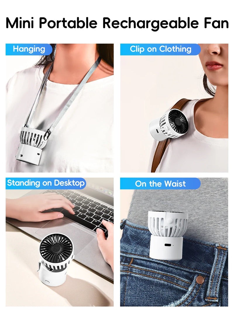 Mini-Ventilator CoolEase GoClip | Tragbarer USB-C Lüfter mit 1000 mAh Akku | Zum Umhängen, Anstecken oder Aufstellen | 3-in-1 Sommer-Frische für Unterwegs