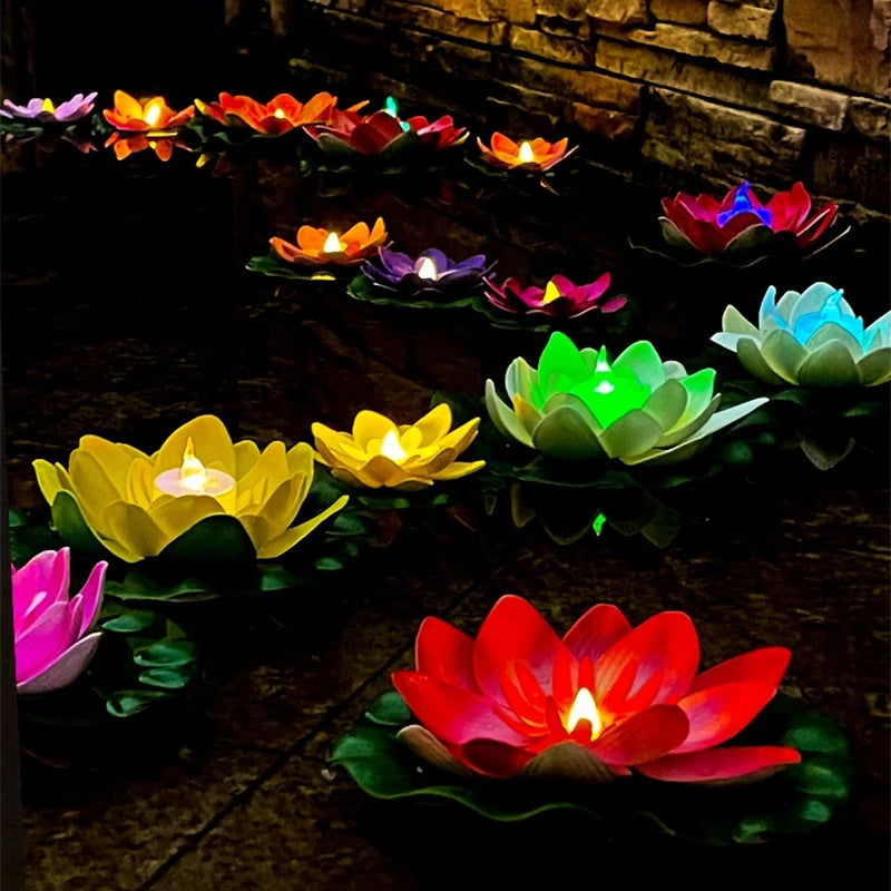 Schwimmende Lotuslampe LUMILYA | LED Wassersensor | Warmweißes Licht | Für Teich, Garten & Feste