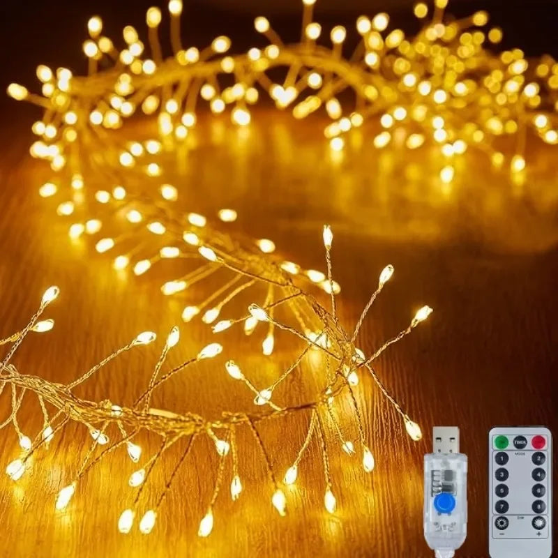 StellarGlow | LED Lichterkette Feuerwerksdesign | 8 Leuchtmodi mit Fernbedienung | USB-Betriebene Weihnachts- & Partybeleuchtung | Innen & Außen