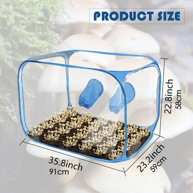 Pilzzuchtzelt MycoCube 91 | Transparentes PVC-Gewächshaus | Faltbar & Luftdicht | 91x59x58 cm