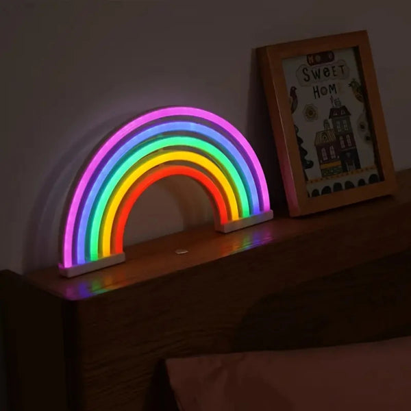 Neonlicht RainbowGlow | Bunte Regenbogen-Tischlampe | 30 × 16,5 cm | Deko-Licht für Party & Zuhause