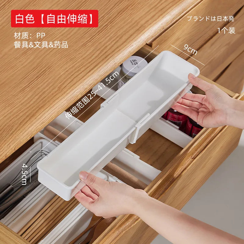 FlexiSort Besteckkasten | Ausziehbarer Besteck-Organizer | Flexibel & Platzsparend | Weiß