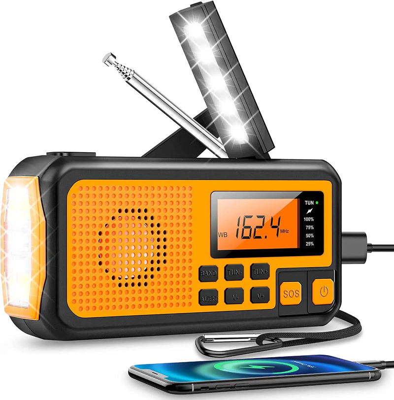 Alertino Notfallradio mit 4-fach Stromversorgung | 3000 mAh Powerbank | LED-Taschenlampe, Leselicht & SOS-Alarm