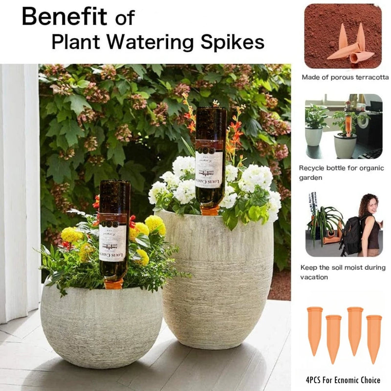 Bewässerungsspikes TERRAFINA | 4er-Set | Selbstbewässerung aus Ton | Für Innen- & Außenpflanzen | Urlaubsbewässerung