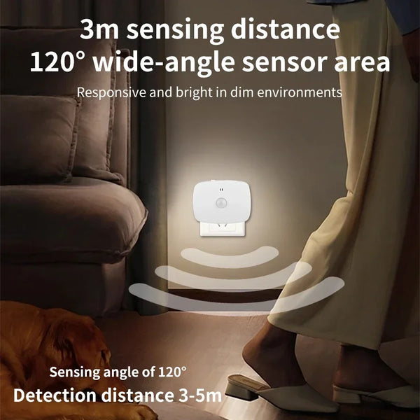 Nuvora Smart Sensor Nachtlicht | Mit Bewegungs- & Lichtsensor | 3 Lichtfarben | EU-Stecker | Energiesparend & Automatisch