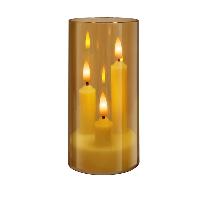 LumoAura LED Kerze mit 3 Dochten | Flackernde Flammenoptik im Glas | Batteriebetriebene, Flammenlose Kerze | Sicher & Realistisch | Warmweißes Licht
