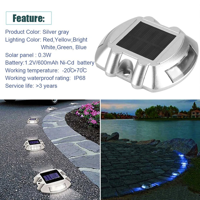 Solmira Solar LED Wegbeleuchtung aus Aluminiumguss | IP68 Wasserdicht | 6 LEDs für Einfahrt, Straße & Gartenweg