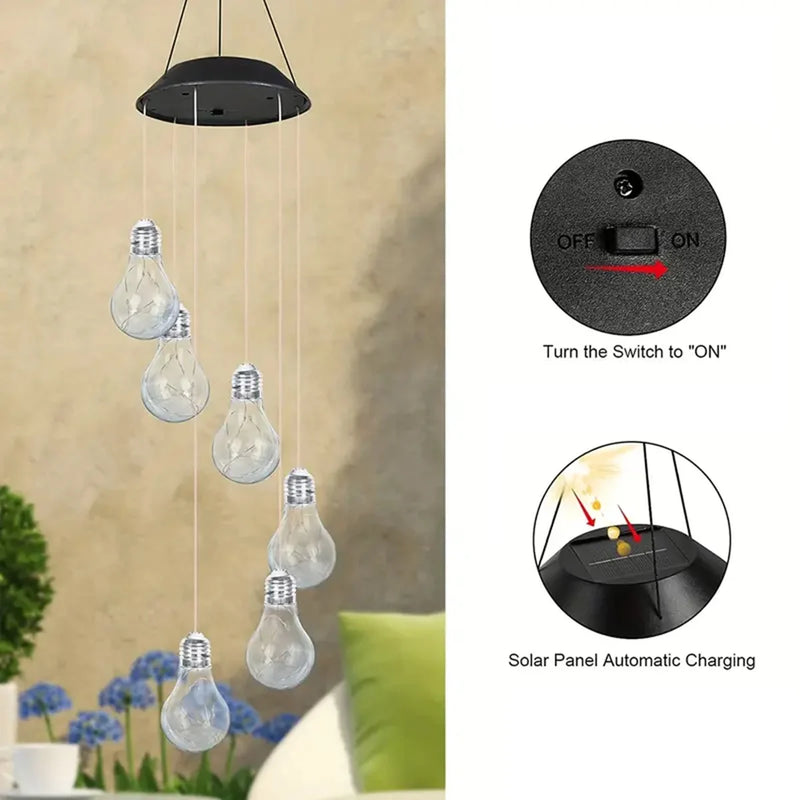 Lunavo Klanglicht Solar Windspiel mit Farbwechsel | 6 LED-Hängelampen | Für Garten, Balkon & Terrasse | Wetterfest & Dekorativ