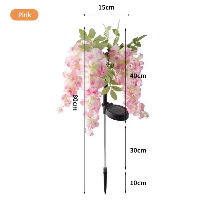 Solaflora Solar Gartenleuchten mit 4 Blütenzweigen | Wisteria-Design | 2 Leuchtmodi | Wasserdichte LED Deko-Beleuchtung für Garten, Terrasse & Wege