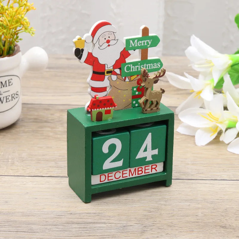 Weihnachts-Countdown-Kalender aus Holz | Santa, Elch & Schneemann | Handgefertigte Tischdekoration | Limitierte Winteredition