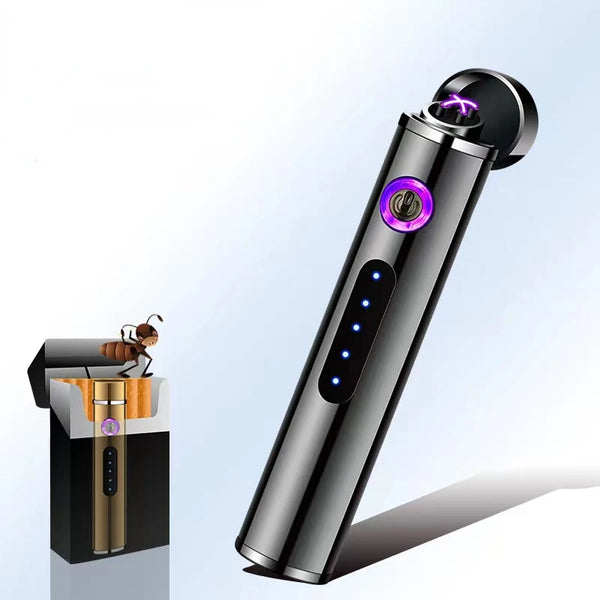 Voltrino Zylinder-USB-Feuerzeug | Doppelte Lichtbogen-Technologie | Wiederaufladbar & Windfest | Edles Metallgehäuse für Herren