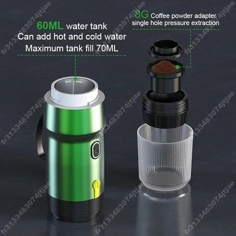 Tragbare Espressomaschine | 3-in-1 Kapsel & Pulver | 15 Bar Druck | Für Auto, Reise & Zuhause