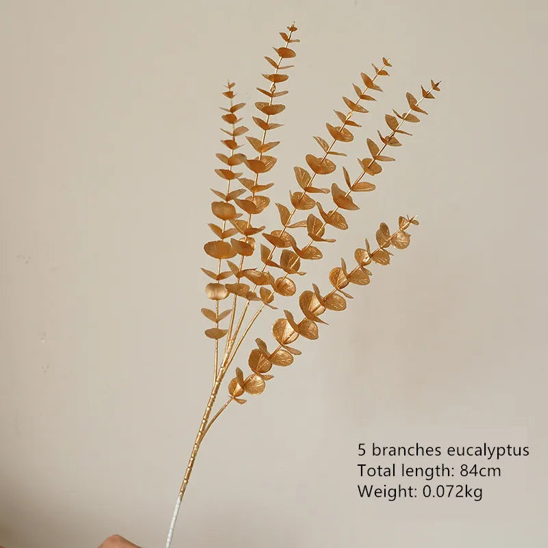 Aurivelle Gold Collection | Künstliche Palmen-, Ginkgo- & Eukalyptusblätter mit Rosen & Hortensien | Edle Dekoblumen für Hochzeit & Zuhause