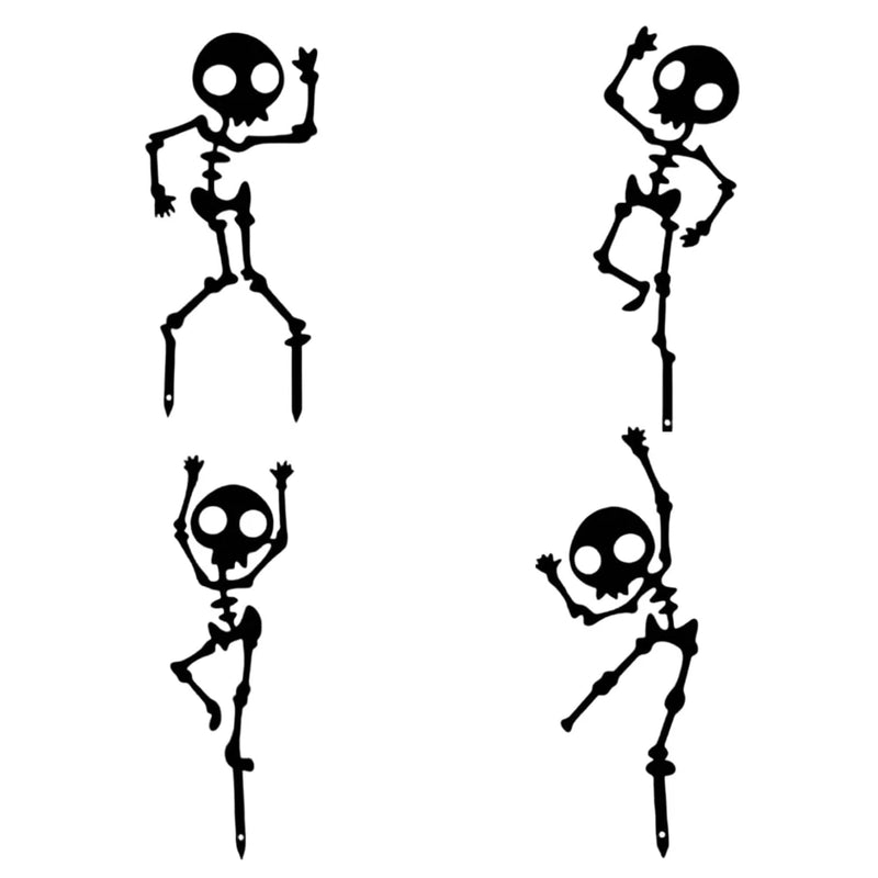 SpookySteps Gartendeko | Tanzende Skelette | Wetterfestes Metall | 4er-Set | Halloween Outdoor Dekoration