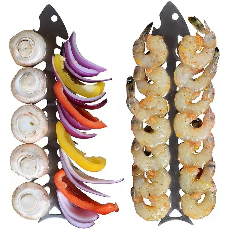GrillBone Fischgräten-förmiger BBQ-Spieß | Edelstahl | Rostfrei & hitzebeständig | 30 × 6 cm