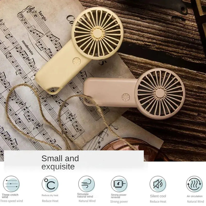 Brisola Mini Handventilator mit USB-Aufladung | 3 Geschwindigkeitsstufen & LED-Anzeige | Tragbarer Akku-Lüfter für Büro, Reise & Sport
