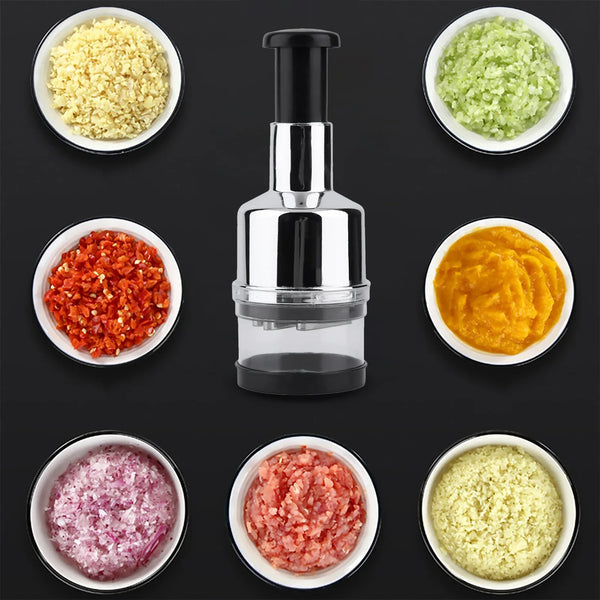 SlicePress Zwiebel- & Gemüsehacker | Manuelle Küchenhilfe mit Edelstahlklingen | Für Gemüse, Nüsse, Kräuter & mehr | 22 cm