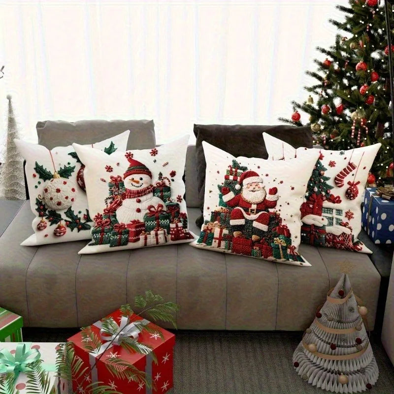 Frohnest | Weihnachts-Kissenbezug | Santa · Schneemann · Tannenbaum · Kugeln | Verschiedene Größen | Festliche Sofadeko
