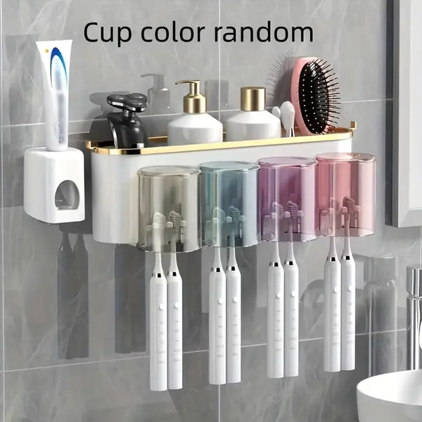 Zahnbürstenhalter Dentavio WallSet | Mit Becherhalter & Zahnpastaspender | Wandmontage | Für 2–4 Personen