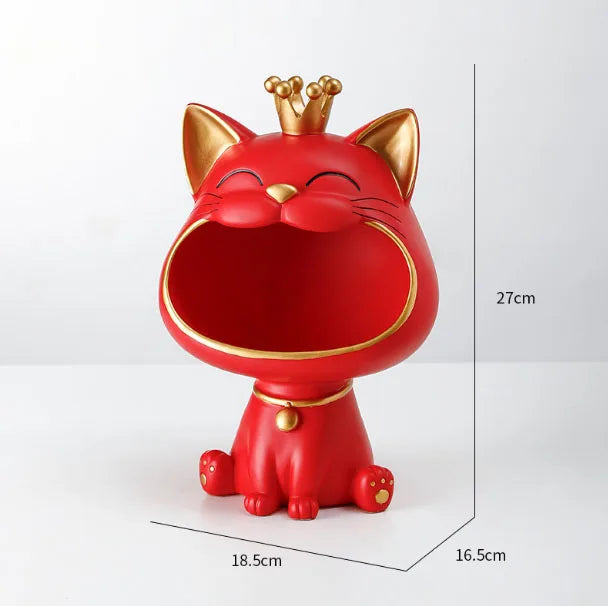 Dekofigur Nekomo CatCatch | Moderne Lucky-Cat Figur mit Aufbewahrungsschale | 18,5×16,5×27 cm | Wohnaccessoire & Geschenkidee