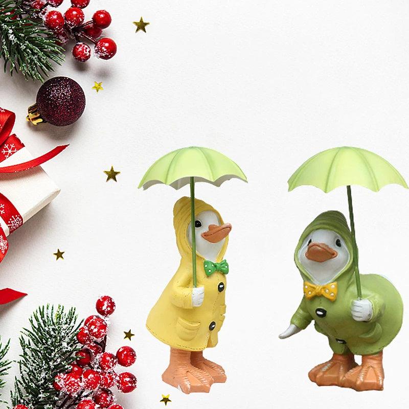 Gartenfiguren Enten 2er Set | Handbemalt | Wetterfestes Harz | 12x6 cm