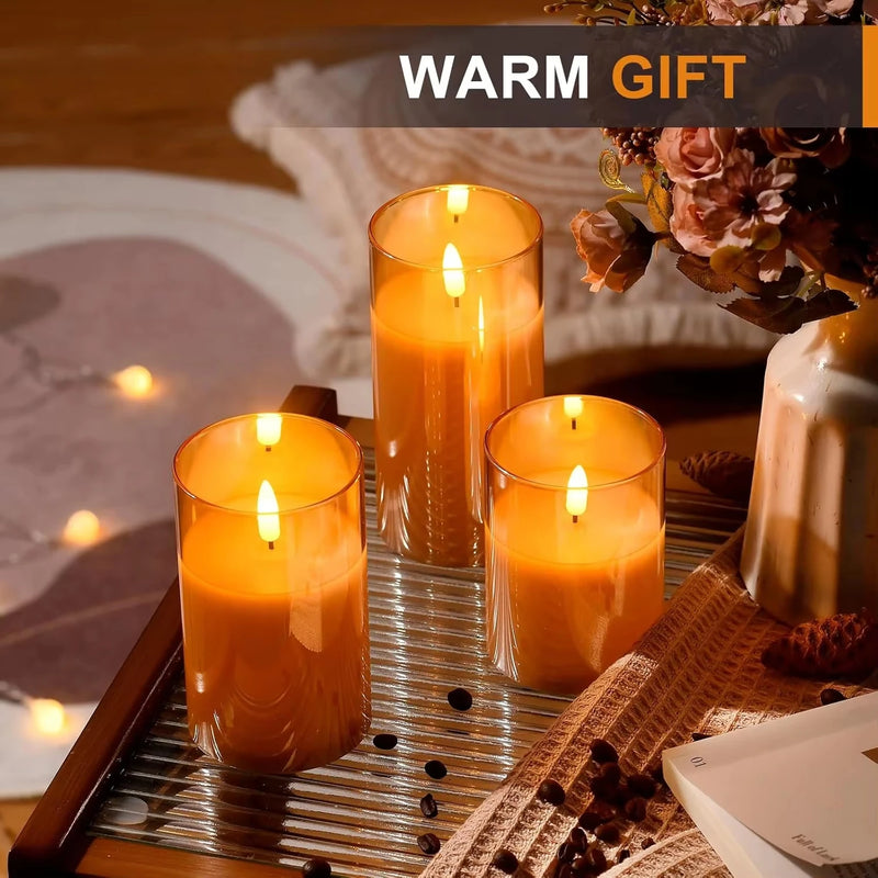 Lumièrea | LED Kerzen Set mit Glas | Flackernd & Fernbedienung | Timer | Hochzeit & Weihnachten