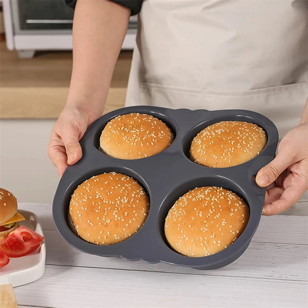 BackRund Silikon Hamburger-Backform | Antihaft & BPA-frei | 4/6 Mulden für Burgerbrötchen & Brötchen | Hitzebeständig & Flexibel