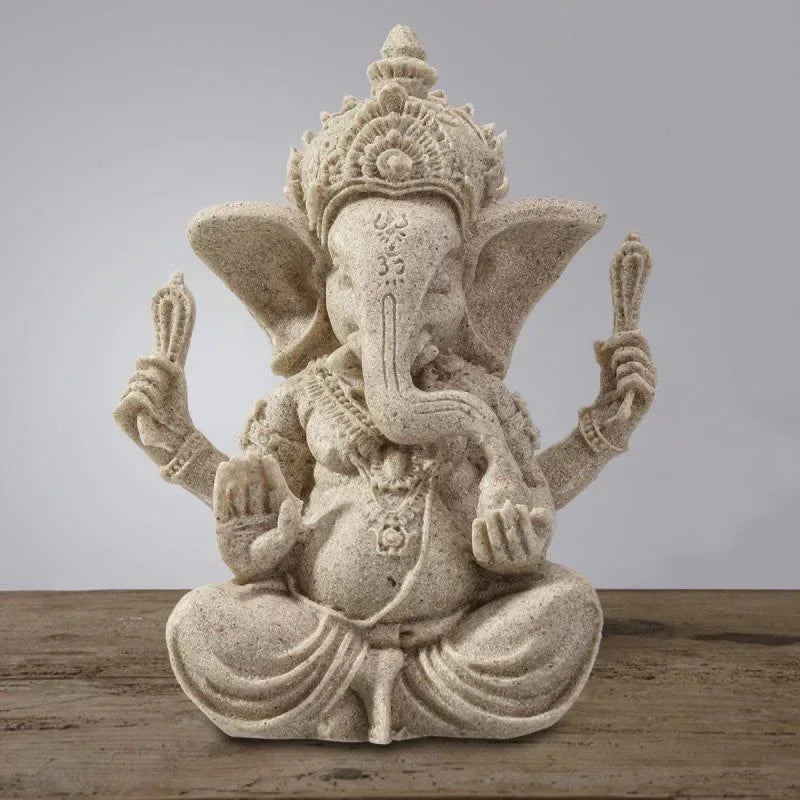 Anuvira | Ganesha Elefantenstatue | Handgefertigte Sandstein-Optik | Spirituelle Dekofigur für Zuhause & Meditation | 7,5 × 6 × 9,5 cm