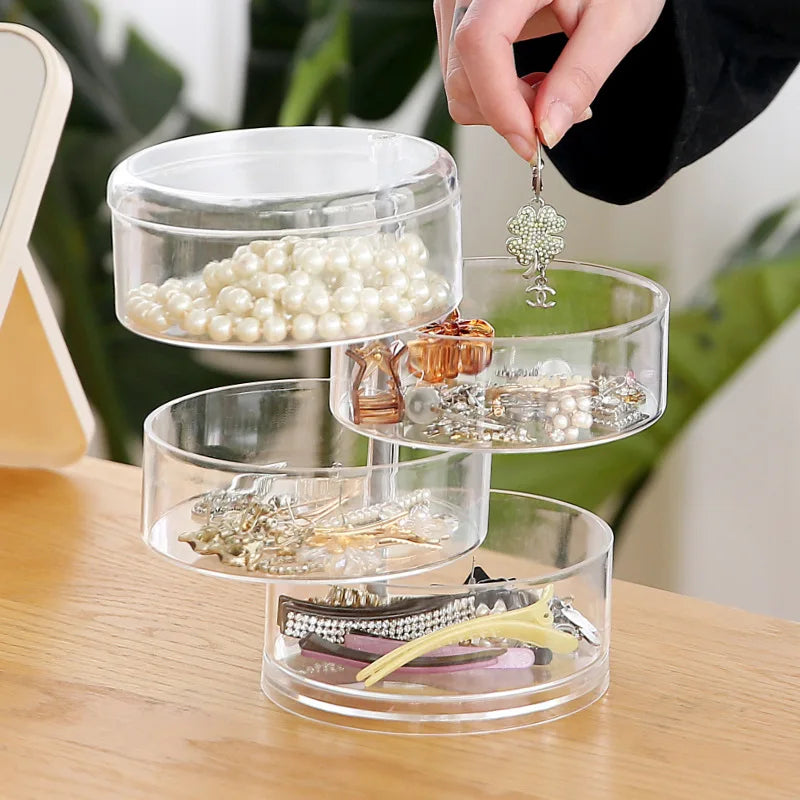 Schmuckaufbewahrung 360° drehbar | Staubdicht & Wassergeschützt | 5-lagige Kosmetikbox | GlanzDreh Transparent