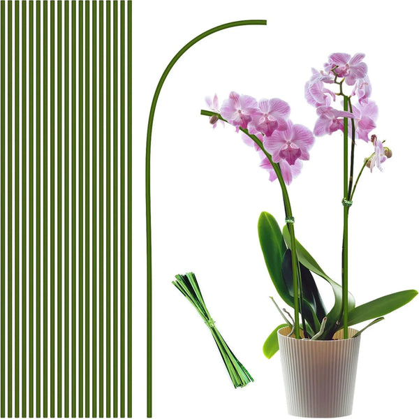 GrowStick Flex | 20/40/60er-Set Pflanzenstützen mit Bindern | 40 cm Metallrankenhalter | Rostfrei & flexibel formbar