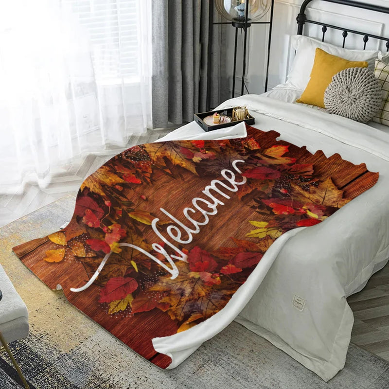 HerbstDecke LeafDream | Flanell Kuscheldecke | Weich & Wärmend | Sofa, Bett & Deko
