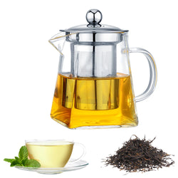 Teavora Teekanne aus Glas mit Edelstahlsieb | Hitzebeständig & Spülmaschinenfest | Für losen Tee & Teeblumen | 550/750/950 ml
