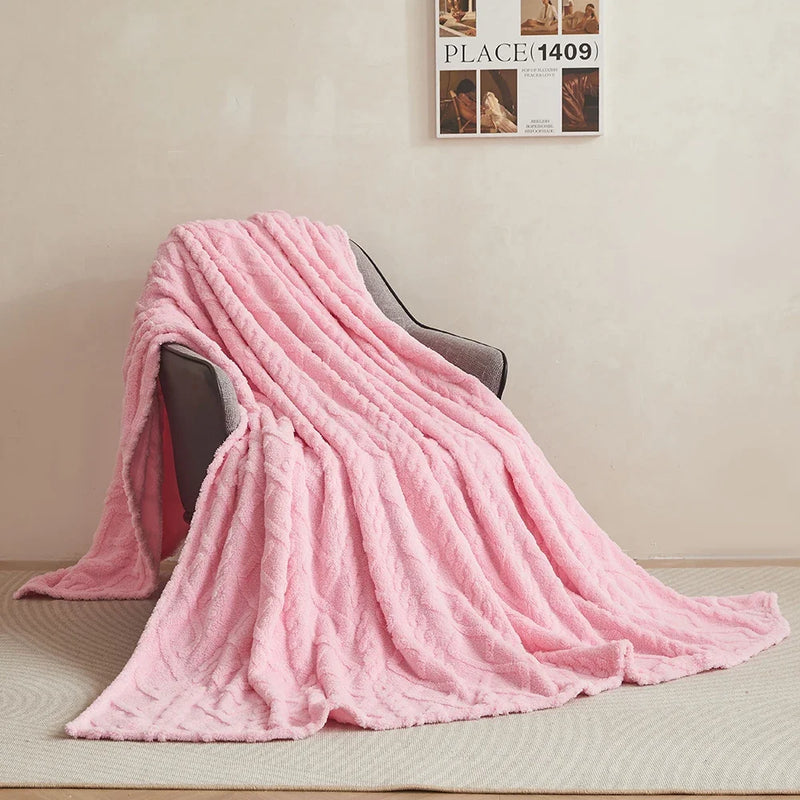 Veluto | Coral-Fleece-Decke | Beidseitig Jacquard | Geometrisches Muster | Dick & Kuschelig
