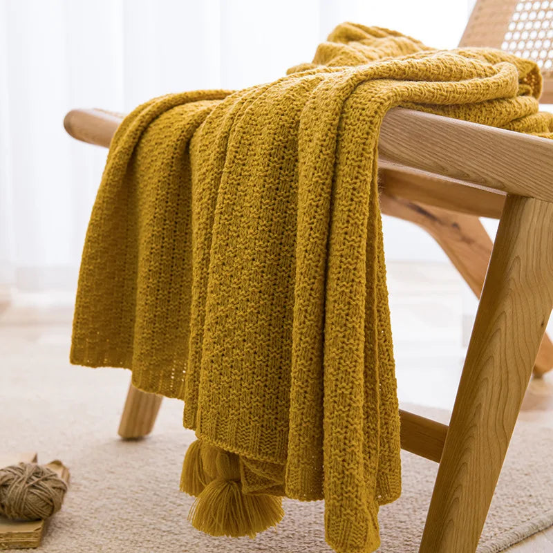 NordicHaven Decke | Chunky Knit mit Quasten | Weiches Waffel-Muster | Sofa & Bett