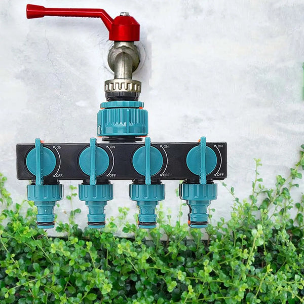 Wasserverteiler QUADRO | 4-Wege Verteiler | Flexibel & Robust | ABS Kunststoff Grün-Schwarz