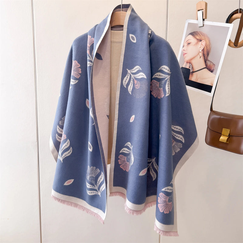BelleAria Elegance Pashmina-Schal mit Schleifenprint | 185 × 65 cm | Weich & Wärmend mit Fransen | Herbst & Winter
