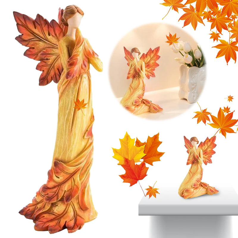 AUTUMNIA Ahornblatt-Engel | Resin Figur | Herbstliche Engelsdeko | 10–15 cm | Für Haus & Garten